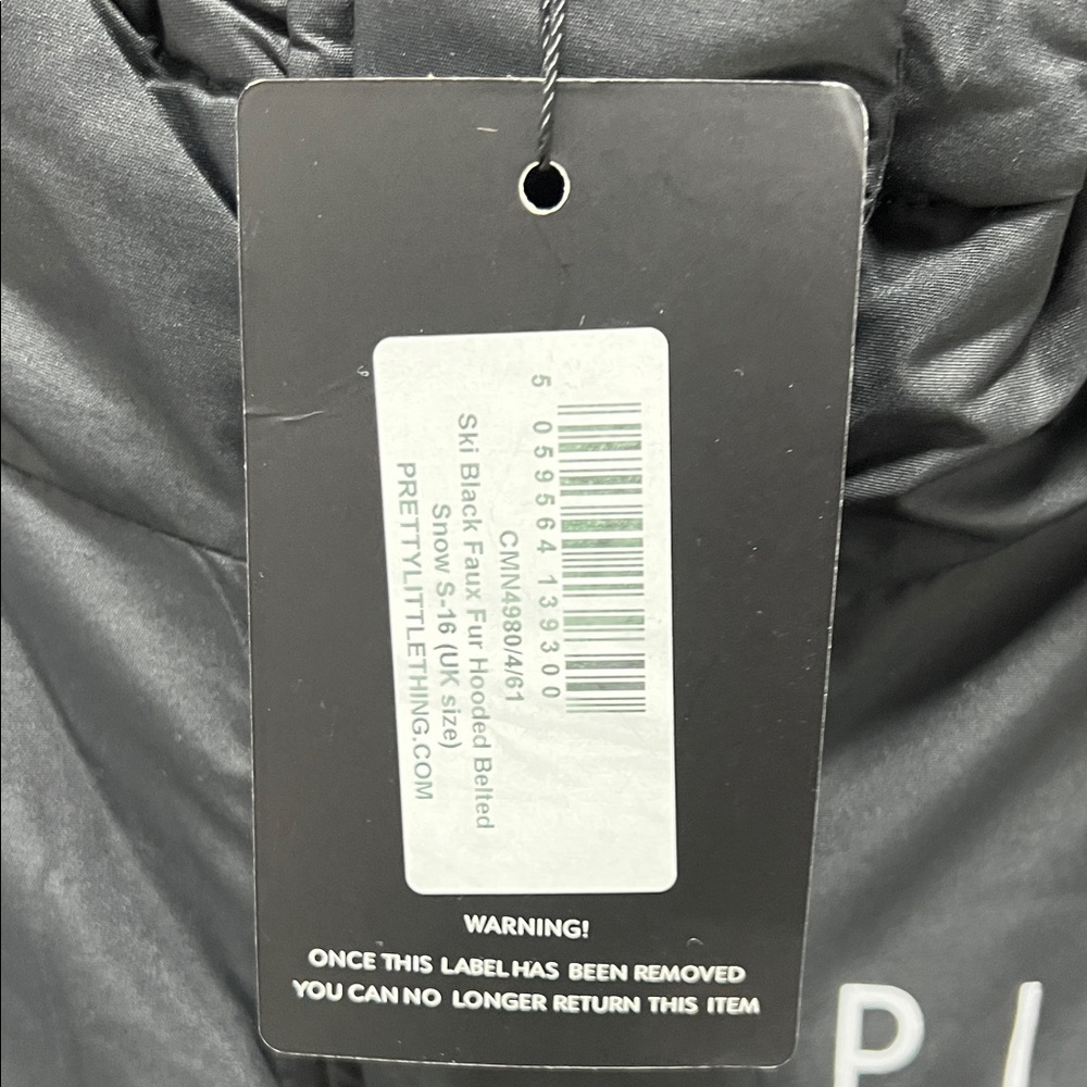771 PrettyLittleThing Black Belted Ski Coat - Picture 2 of 4